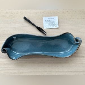 NWT Hillborn Pottery - Handcrafted olive bowl with rosewood fork